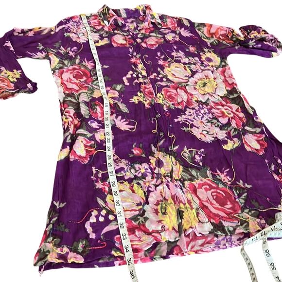 Handmade Purple Floral Print Tunic Blouse Swim Coverup Size 12 Boho Festival - Picture 8 of 8